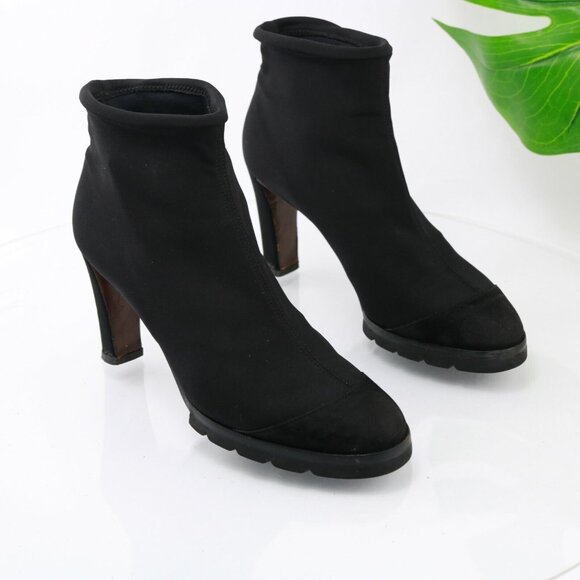 Walter Steiger Womens Boot Size 39 8 Black Neoprene Chunky Lug Sole Block Heel - Picture 3 of 12